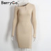 BerryGo Elegant off shoulder bodycon dress Long sleeve short evening party club white dress Women autumn winter black sexy dress