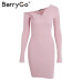 BerryGo Elegant off shoulder bodycon dress Long sleeve short evening party club white dress Women autumn winter black sexy dress