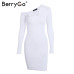 BerryGo Elegant off shoulder bodycon dress Long sleeve short evening party club white dress Women autumn winter black sexy dress