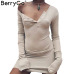 BerryGo Elegant off shoulder bodycon dress Long sleeve short evening party club white dress Women autumn winter black sexy dress