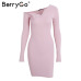 BerryGo Elegant off shoulder bodycon dress Long sleeve short evening party club white dress Women autumn winter black sexy dress