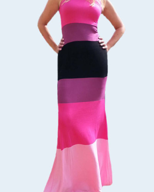 Bohemian O Neck Tank Sleeveless Patchwork Striped Polyester Sheath Ankle Length Dress Bohemian O Neck Tank Sleeveless Patchwork Striped Polyester Sheath Ankle Length Dress