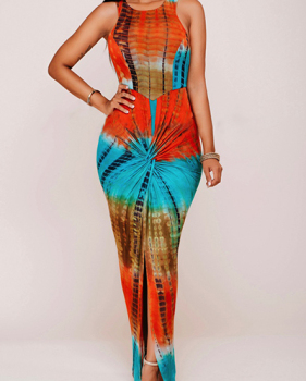 Bohemian Round Neck Sleeveless Printed Pleated Rayon Ankle Length Dress Bohemian Round Neck Sleeveless Printed Pleated Rayon Ankle Length Dress