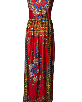Bohemian V Neck Off The Shoulder Sleeveless Totem Printed Red Qmilch Ball Gown Ankle Length Dress Bohemian V Neck Off The Shoulder Sleeveless Totem Printed Red Qmilch Ball Gown Ankle Length Dress
