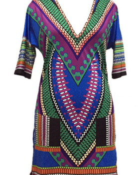 Bohemian V Neck Short Sleeves Blending Straight Mini Women Dress Bohemian V Neck Short Sleeves Blending Straight Mini Women Dress