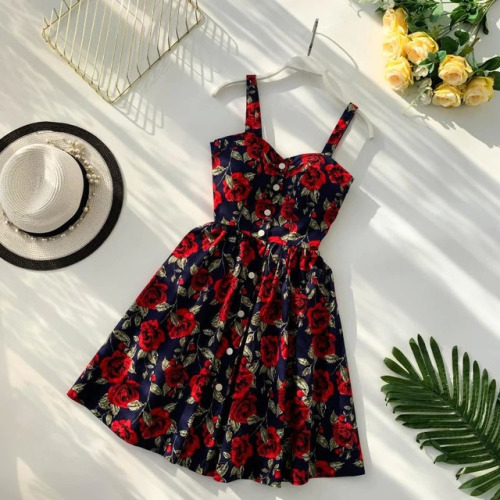 Boho 2019 Floral Print Vintage Spaghetti Strap Summer Mini Short Dress Party Polka Dot Casual Women Beach Holiday Retro Vestiods