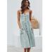 Button Striped Print Cotton Linen Casual Summer Dress 2019 Sexy Spaghetti Strap V-neck Off Shoulder Women Midi Dress Vestidos