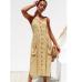 Button Striped Print Cotton Linen Casual Summer Dress 2019 Sexy Spaghetti Strap V-neck Off Shoulder Women Midi Dress Vestidos