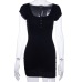Button solid color package hip one-step dress sexy women's short sleeve dress #95128