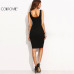 COLROVIE Black Ladies Summer Style Fitness Women Sexy Bodycon Knee Length Dresses Casual New Sleeveless Dress