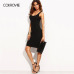 COLROVIE Black Ladies Summer Style Fitness Women Sexy Bodycon Knee Length Dresses Casual New Sleeveless Dress