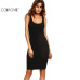 COLROVIE Black Ladies Summer Style Fitness Women Sexy Bodycon Knee Length Dresses Casual New Sleeveless Dress