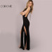 COLROVIE Black Mesh Back Maxi Party Dress Sexy Double Slit Club Women Bodycon Summer Dresses Girl High Neck Slim Long Dress