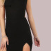 COLROVIE Black Mesh Back Maxi Party Dress Sexy Double Slit Club Women Bodycon Summer Dresses Girl High Neck Slim Long Dress