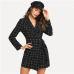 COLROVIE Black Plaid Shawl Collar Wrap Knot Workwear Autumn Shirt Dress Sexy Mini Dress 2019 Bodycon Vintage Women Dresses