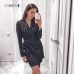 COLROVIE Black Plaid Shawl Collar Wrap Knot Workwear Autumn Shirt Dress Sexy Mini Dress 2019 Bodycon Vintage Women Dresses