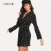 COLROVIE Black Plaid Shawl Collar Wrap Knot Workwear Autumn Shirt Dress Sexy Mini Dress 2019 Bodycon Vintage Women Dresses