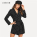 COLROVIE Black Plaid Shawl Collar Wrap Knot Workwear Autumn Shirt Dress Sexy Mini Dress 2019 Bodycon Vintage Women Dresses