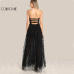 COLROVIE Black Sexy Bustier Party Dress Star Flock Cute Women Mesh Overlay Maxi Summer Dress Strapless Sheer Cut Out Dress