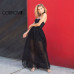 COLROVIE Black Sexy Bustier Party Dress Star Flock Cute Women Mesh Overlay Maxi Summer Dress Strapless Sheer Cut Out Dress