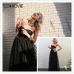 COLROVIE Black Sexy Bustier Party Dress Star Flock Cute Women Mesh Overlay Maxi Summer Dress Strapless Sheer Cut Out Dress