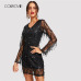 COLROVIE Black Sheer Mesh Fringe Overlay Sequin Party Dress Women Spring V Neck Tassel Bodycon Sexy Dress Night Out Mini Dresses