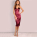 COLROVIE Burgundy Satin Party Club Dress Deep V Neck Women Summer Dresses Sexy Bodycon Strap Ruched Ladies Midi Slip Dress