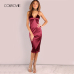 COLROVIE Burgundy Satin Party Club Dress Deep V Neck Women Summer Dresses Sexy Bodycon Strap Ruched Ladies Midi Slip Dress