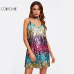 COLROVIE Colorful Sequin Party Club Dress Women Sexy A Line Mini Summer Cami Dresses Fashion Sleeveless V Neck Hot Dress