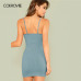 COLROVIE Green Lettuce Edge Trim Button Ribbed Pink Cami Sexy Dress 2018 Summer Blue Bodycon Dress Elegant Mini Women Dress