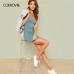 COLROVIE Green Lettuce Edge Trim Button Ribbed Pink Cami Sexy Dress 2018 Summer Blue Bodycon Dress Elegant Mini Women Dress