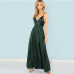 COLROVIE Green Sequin Split V-Neck Summer Dress New High Waist Backless Maxi Dress Sexy Satin Women Evening Party Dress