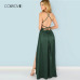 COLROVIE Green Sequin Split V-Neck Summer Dress New High Waist Backless Maxi Dress Sexy Satin Women Evening Party Dress