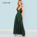 COLROVIE Green Sequin Split V-Neck Summer Dress New High Waist Backless Maxi Dress Sexy Satin Women Evening Party Dress