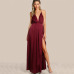 COLROVIE High Slit Wrap Satin Maxi Dress Plunge Neck Cross Back Women Sexy Draped Long Dresses Sleeveless A Line Slip Dress