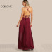 COLROVIE High Slit Wrap Satin Maxi Dress Plunge Neck Cross Back Women Sexy Draped Long Dresses Sleeveless A Line Slip Dress