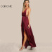 COLROVIE High Slit Wrap Satin Maxi Dress Plunge Neck Cross Back Women Sexy Draped Long Dresses Sleeveless A Line Slip Dress