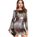 COLROVIE Iridescent Sequin Dress Round Neck Long Sleeve Sexy Party Dress With Zipper Women Clothing Sheath Autumn Short Dress