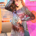 COLROVIE Iridescent Sequin Dress Round Neck Long Sleeve Sexy Party Dress With Zipper Women Clothing Sheath Autumn Short Dress