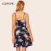 COLROVIE Navy Floral Print Random Surplice Women Dress 2018 Sleeveless Floral Summer Dress V Neck Vacation Pleated Mini Dress