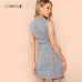 COLROVIE Plaid Work Wrap Button Pockets Vintage Dress V Neck Shirt Sexy Dress Women Autumn Elegant Mini Summer Dresses