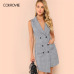 COLROVIE Plaid Work Wrap Button Pockets Vintage Dress V Neck Shirt Sexy Dress Women Autumn Elegant Mini Summer Dresses