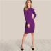 COLROVIE Purple One Side Tiered Ruffle Trim Party Dress 2018 Autumn Black Slim Elegant Bodycon Dress Long Sleeve Women Dresses