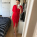 COLROVIE Red V Neck Twist Front Half Sleeve Split Sexy Bodycon Dress Autumn Solid Elegant Midi Party Dress Women Dresses