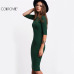 COLROVIE Work Summer Style Women Bodycon Dresses Sexy Casual Green Crew Neck Half Sleeve Midi Dress