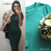 COLROVIE Work Summer Style Women Bodycon Dresses Sexy Casual Green Crew Neck Half Sleeve Midi Dress