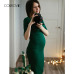 COLROVIE Work Summer Style Women Bodycon Dresses Sexy Casual Green Crew Neck Half Sleeve Midi Dress