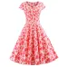 Casual Summer Dress Women  Short Sleeve Hepburn 50s 60s Vintage Elegant Swing Party Dresses Plus Size Floral Slim Vestidos