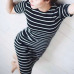 Casual Summer Women Dress Short Sleeve Round Neck Slim Fit Bodycon Dress Striped Side Split T Shirt Womens Dresses