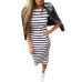 Casual Summer Women Dress Short Sleeve Round Neck Slim Fit Bodycon Dress Striped Side Split T Shirt Womens Dresses